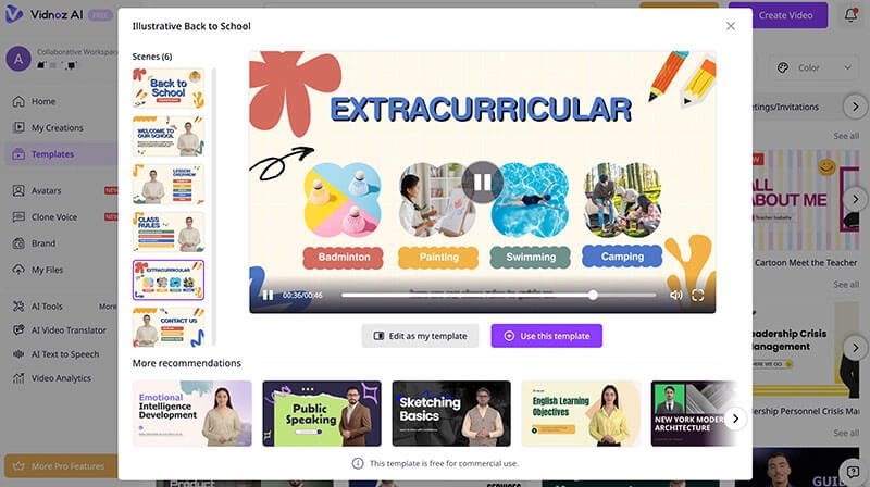 Choose Template in Vidnoz Subtitle Generator No Watermark