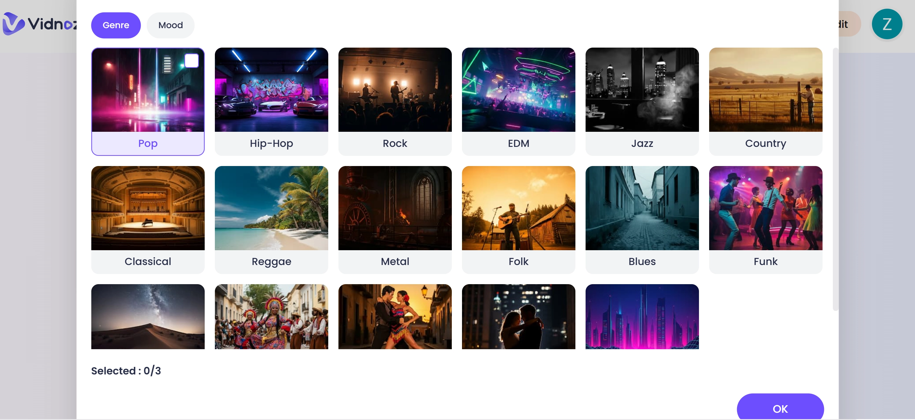 Choose The Genre And The Mood On Anime Music Video Maker