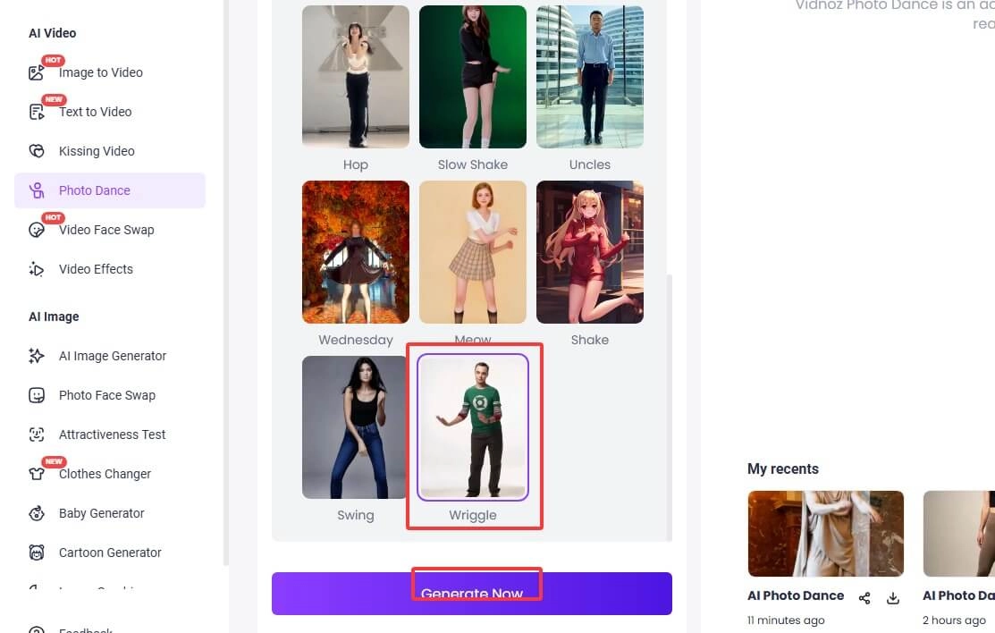 Choose Wiggle Dance and Generate