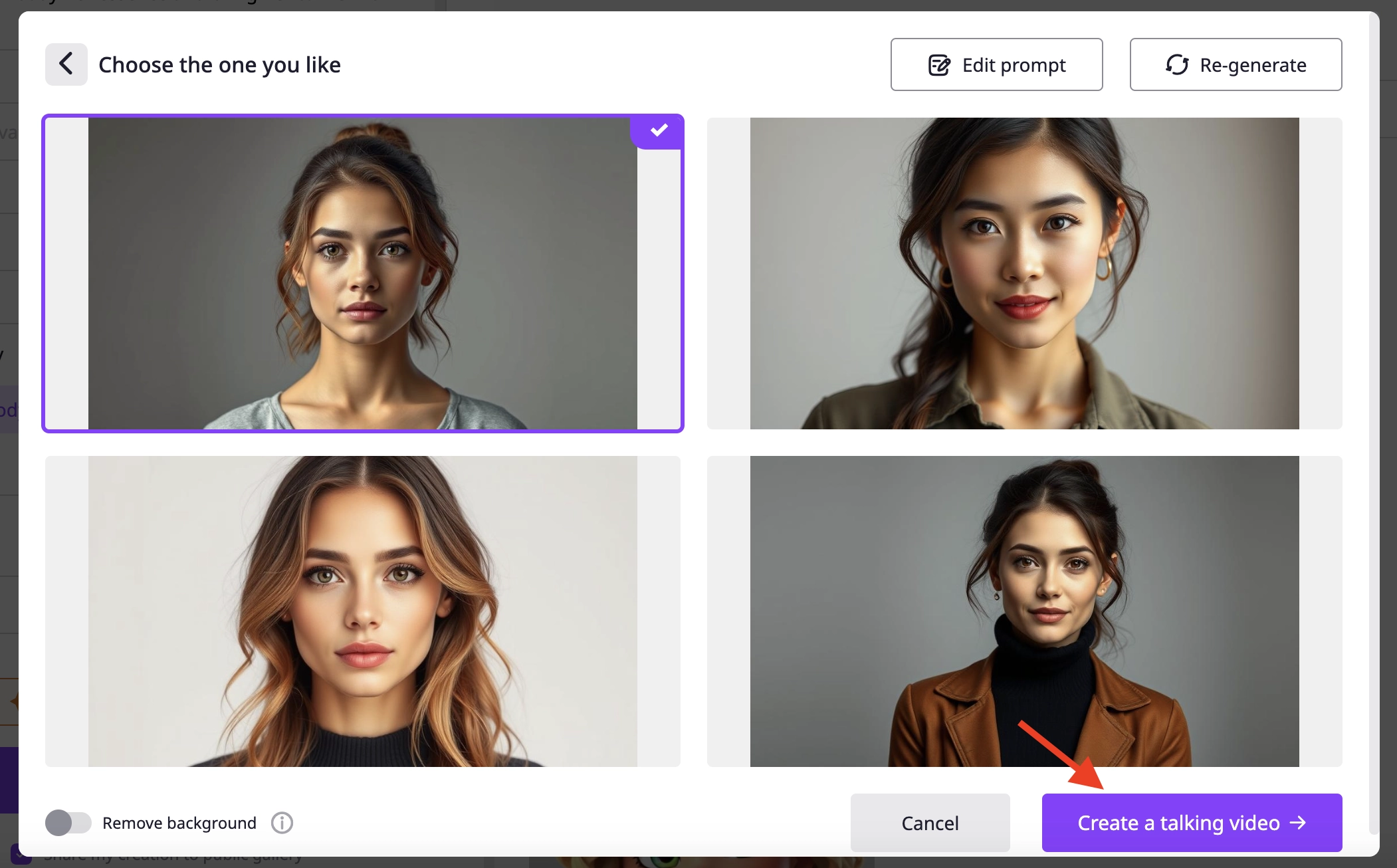 Click on Create a talking video