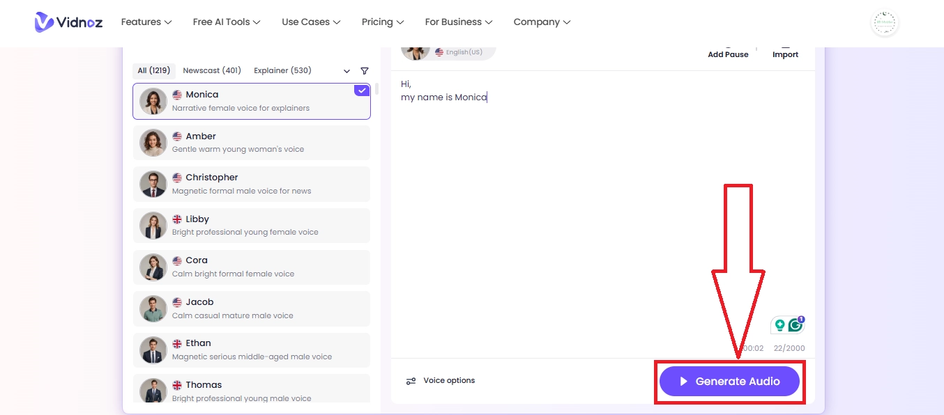 Click on “Generate Audio”
