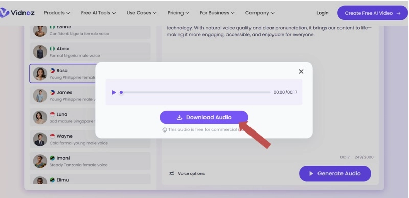 Click on Download Audio