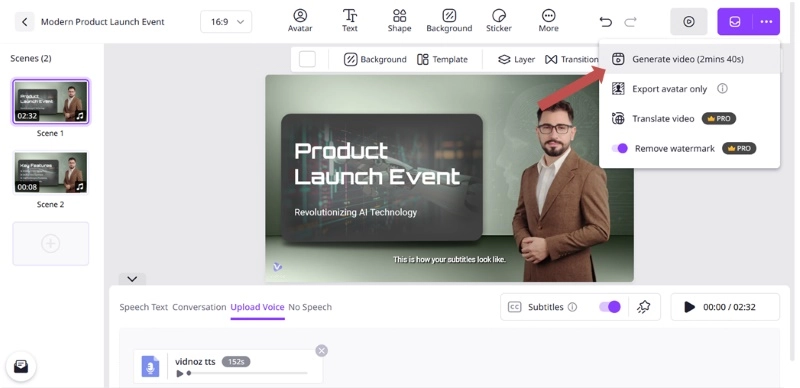 Click on Generate Video at the Top Right Corner