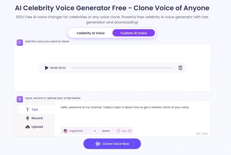 Clone Voice with Vidnoz AI Voice Changer