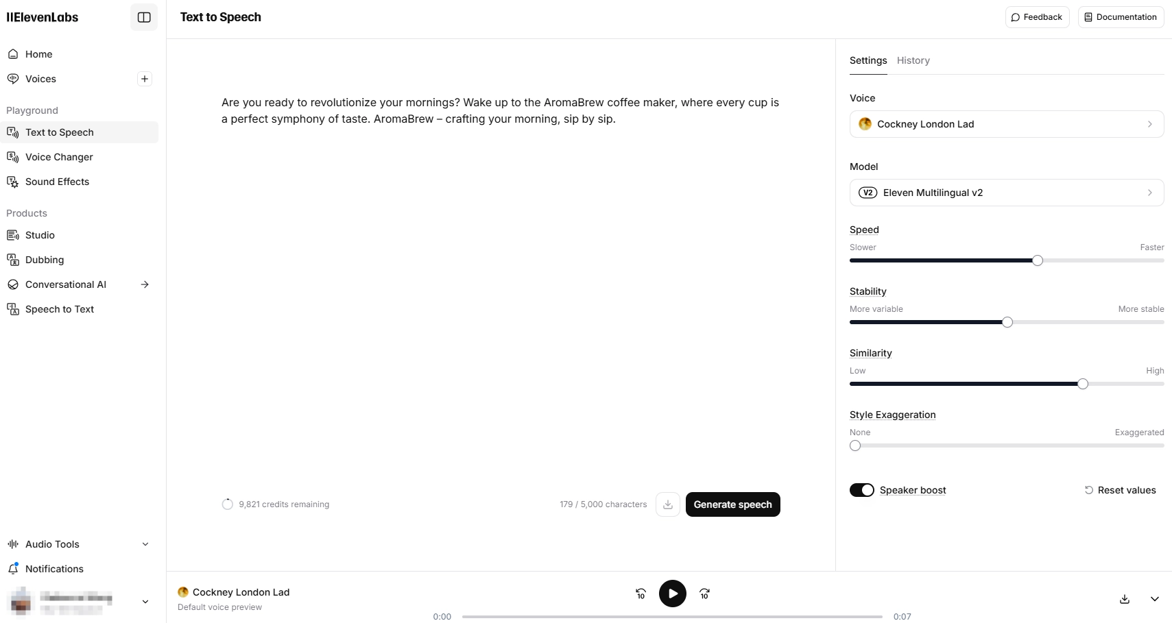 Cockney Accent Generator - ElevenLabs