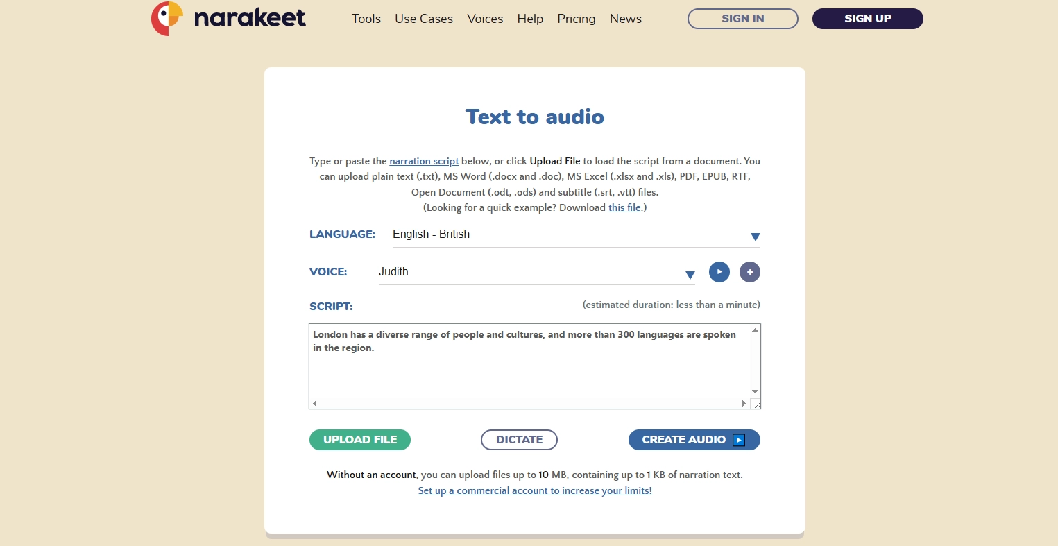 Cockney Accent Generator - Narakeet