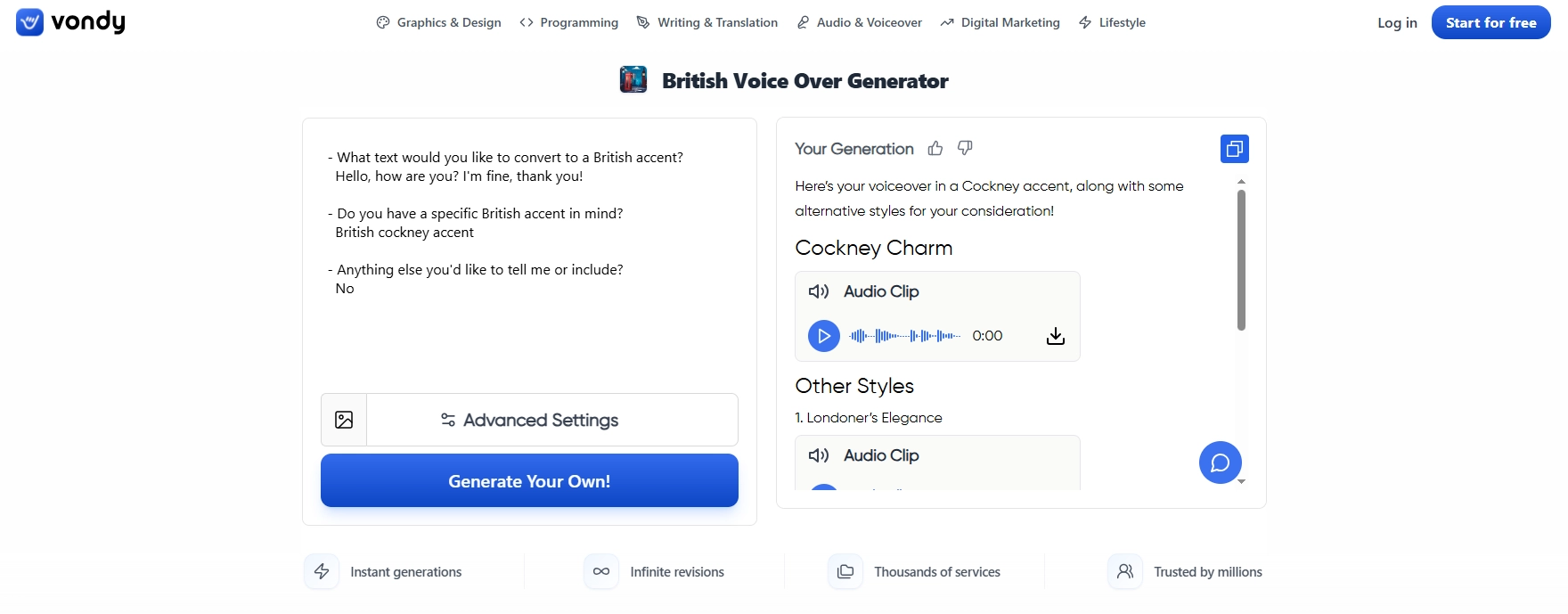 Cockney Accent Generator - Vondy