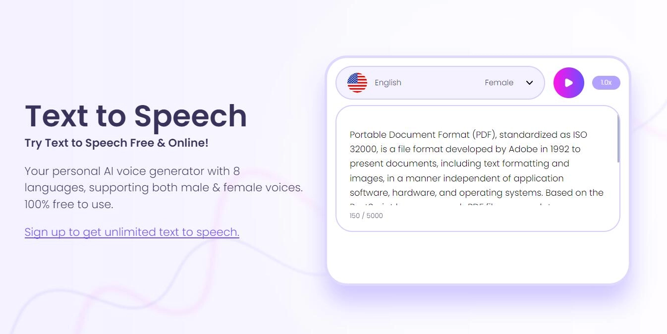 Convert PDF to Speech with Vidnoz