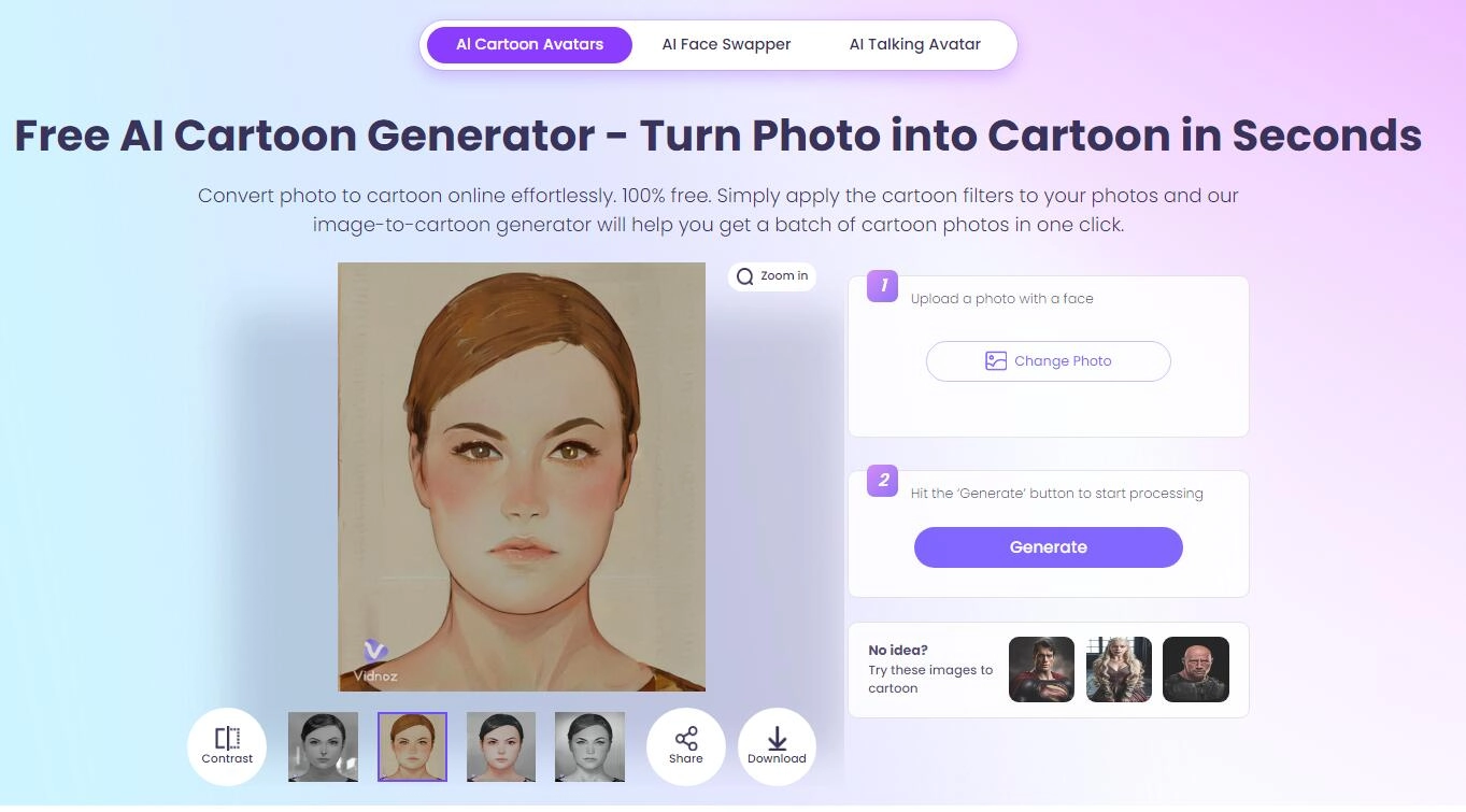 Convert Photo to Cartoon with Vidnoz