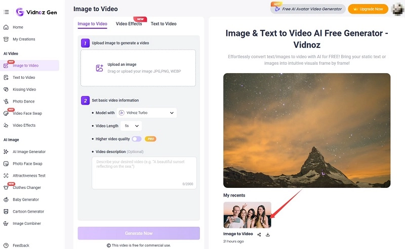 Convert Photo to Video AI Free Online-Vidnoz AI