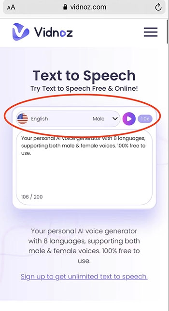 Convert Text to Speech iPhone on Vidnoz