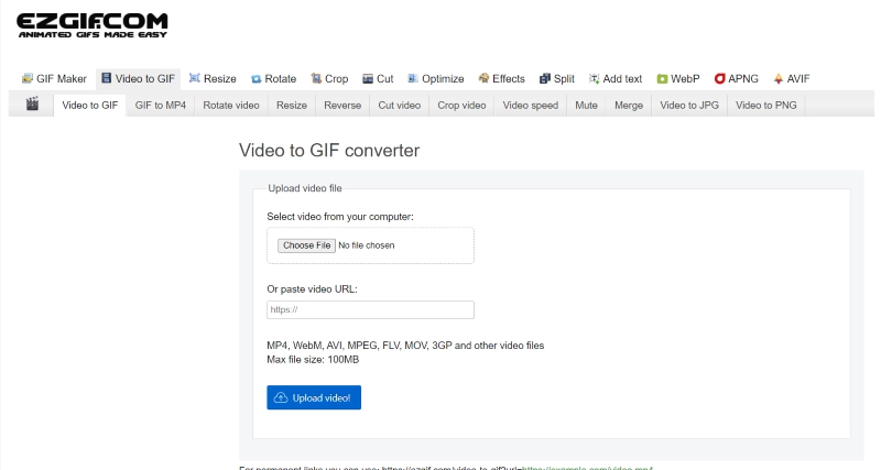 Convert video to GIF with Ezgif