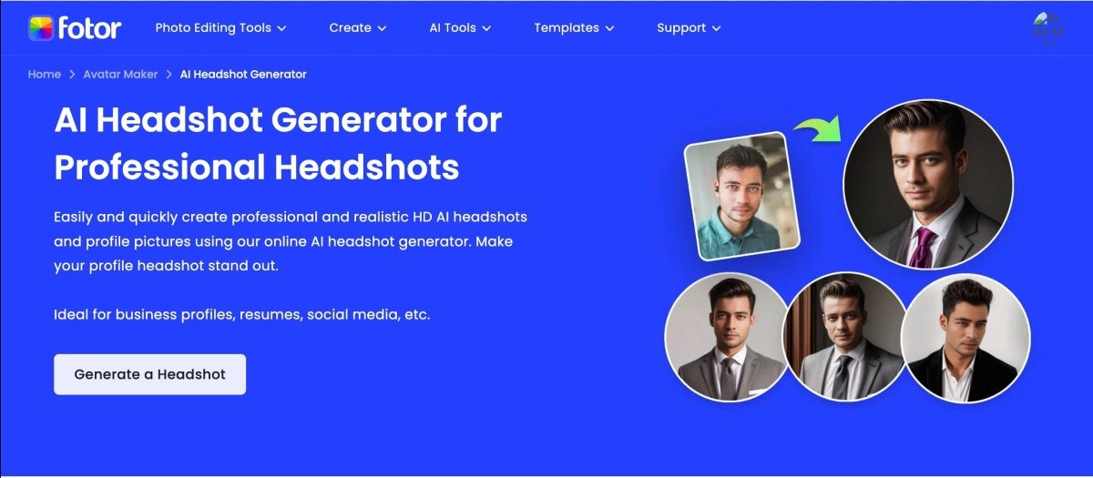 Corporate Headshot AI Generator Tool - Fotor