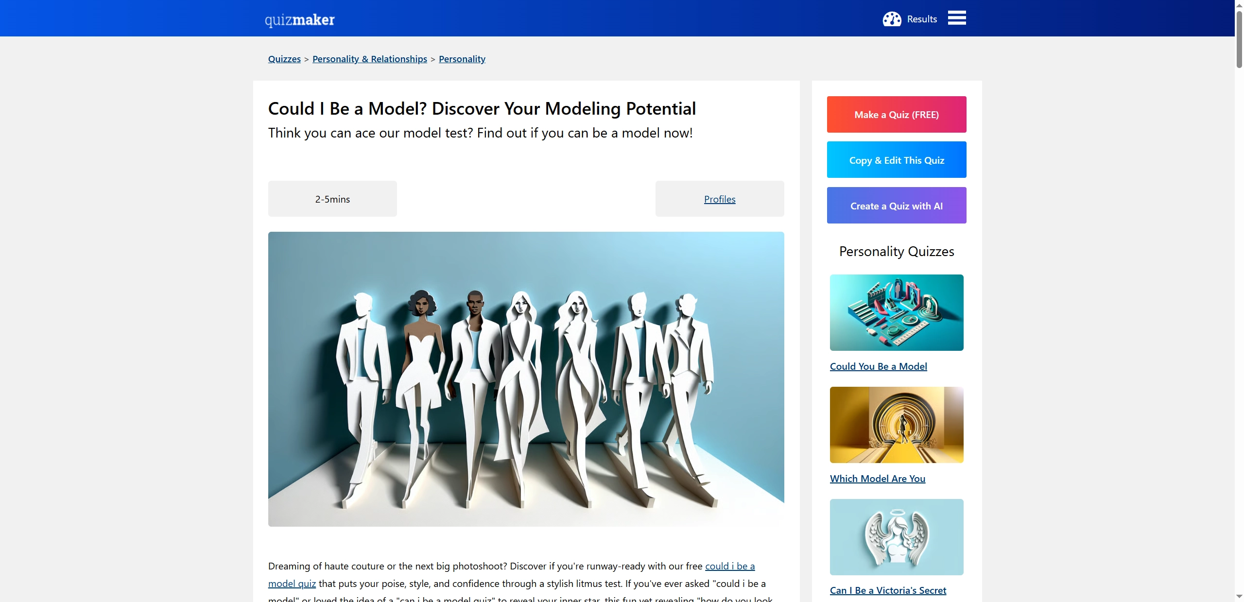 Could I Be a Model Quiz Maker