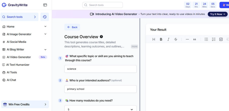 Course Outline Generator GravityWrite