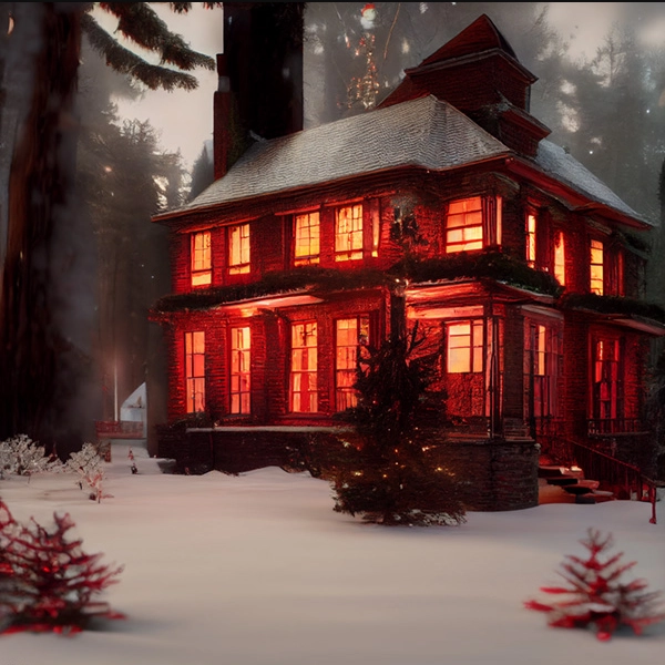 Cozy Wooden Cabin in Christmas
