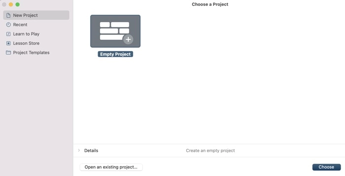 Create a New Project on GarageBand Mac
