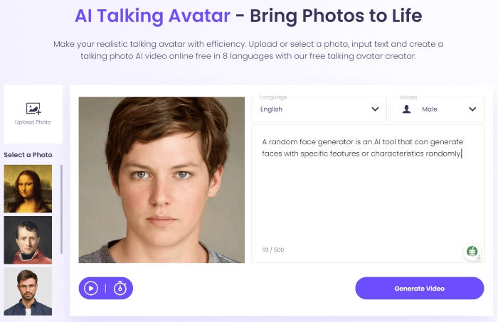 Create A Random Face Talking Avatar Video Online with Vidnoz