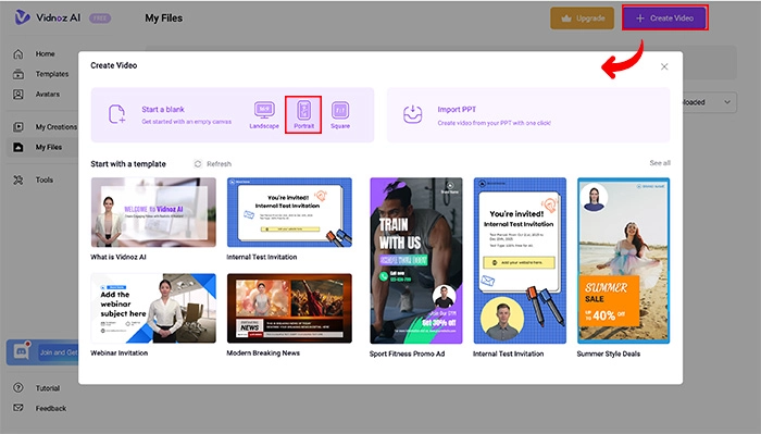Create a Video in Portrait Mode on Vidnoz AI