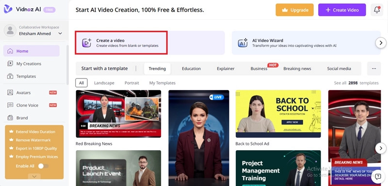 Create a Video with Vidnoz AI by Importing Videos