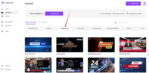 Create a Video by Selecting Breaking News’ Templates