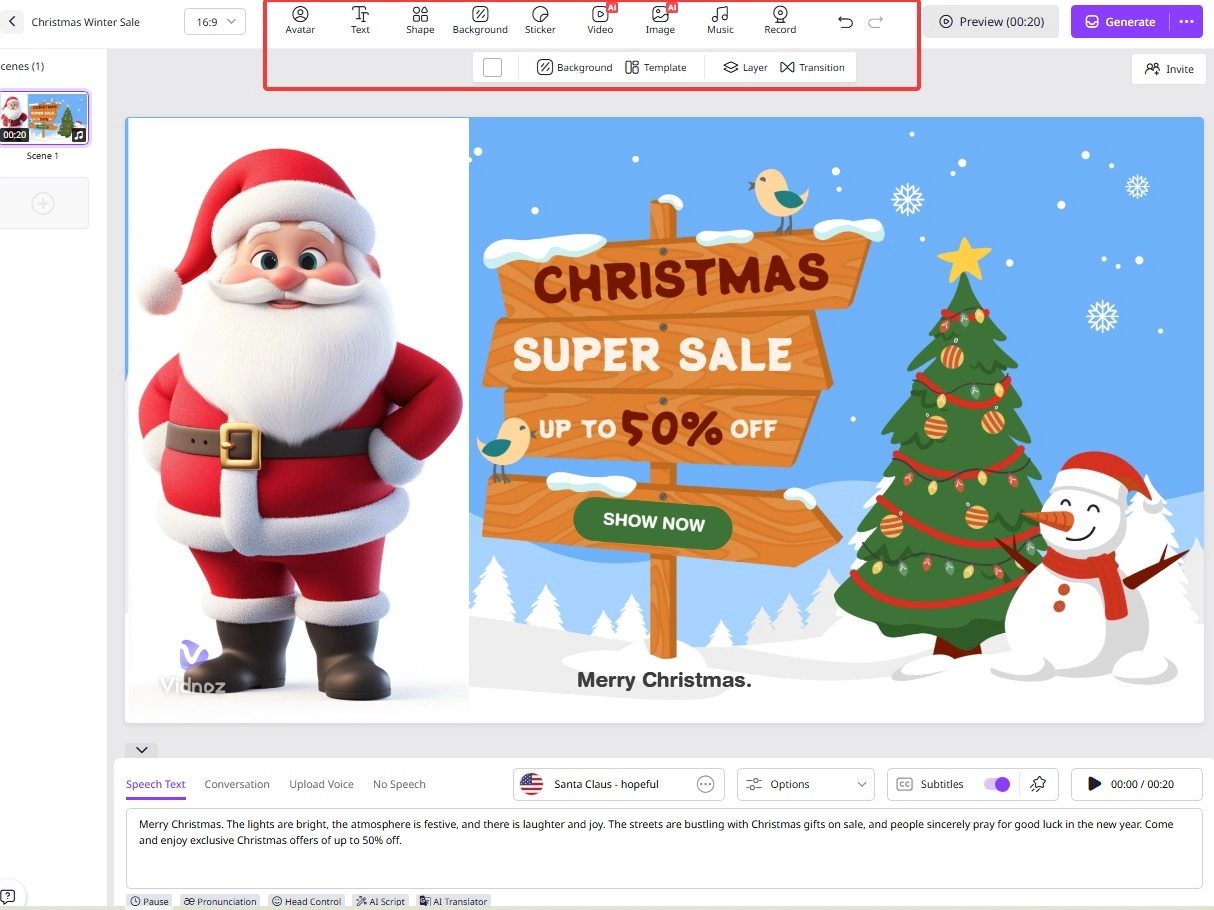 Create Christmas Video with Vidnoz