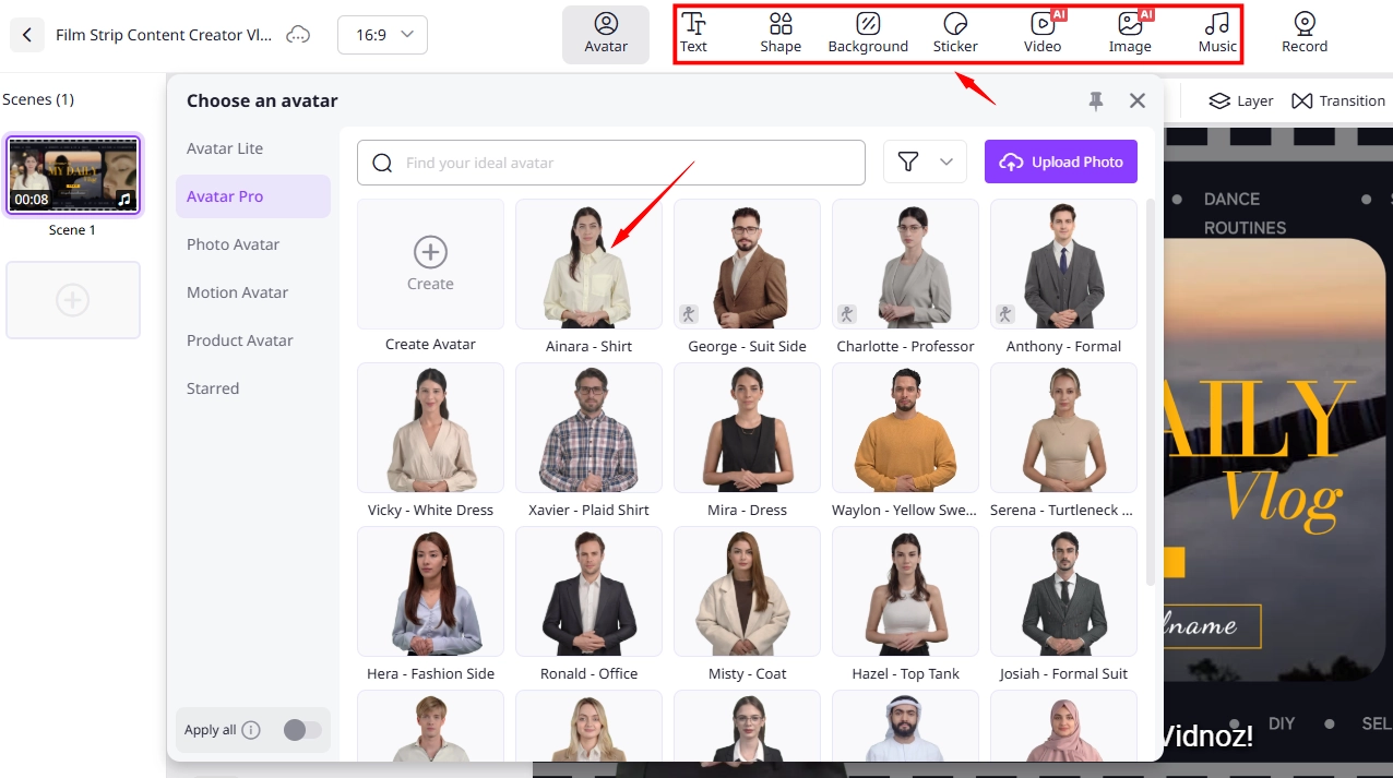 Create Photo Slideshow Video AI - Upload Avatar