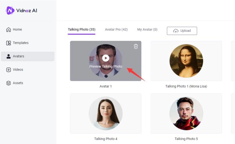 Vidnoz AI Avatar Generator aus Bilder