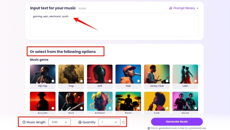 Customization in Instrument Mode of AI Music Generator