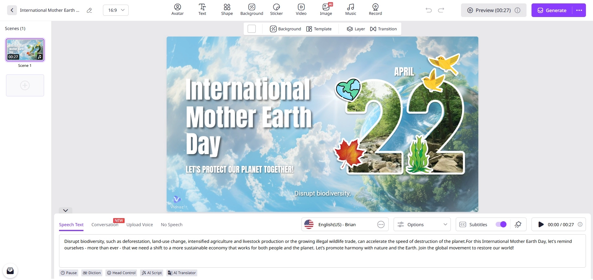 Customizing Earth Day Video With Vidnoz AI