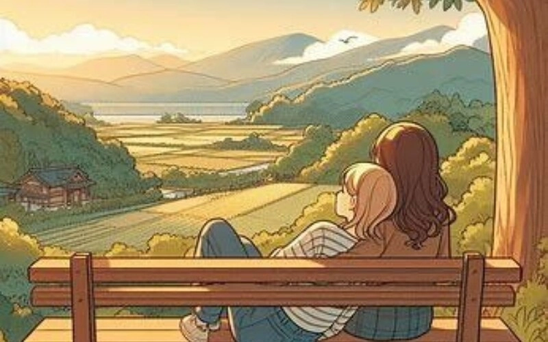 Cute Lesbian Cuddling Art Cartoon Style