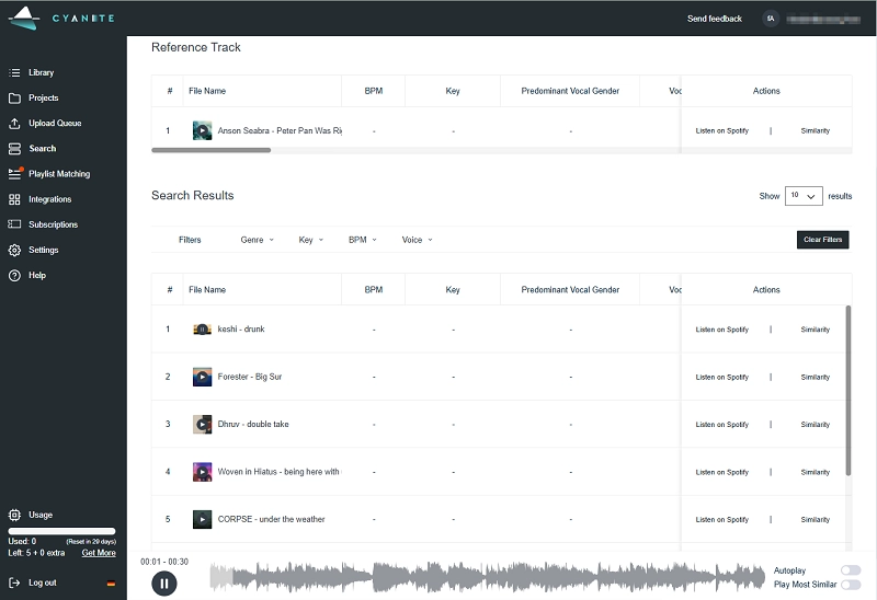 Cyanite AI Similar Song Finder