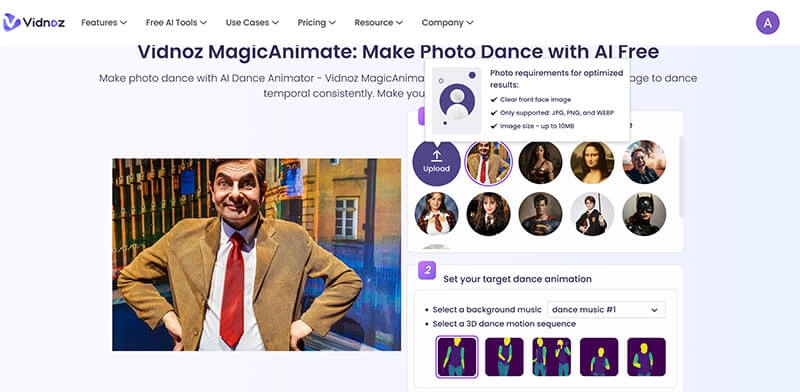 Dance Move Generator Vidnoz Magic Animate Upload