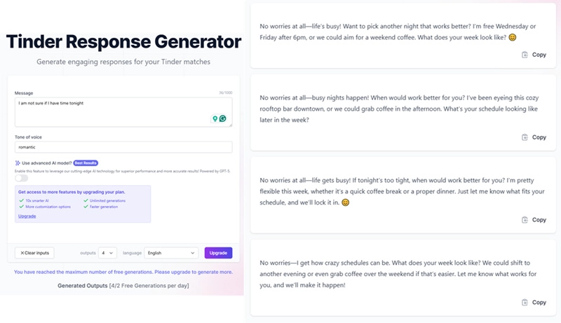 Dating App Response Generator AI
