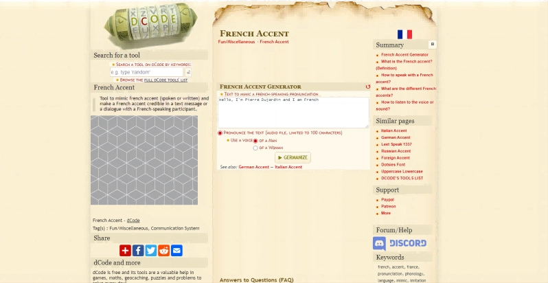 dCode Fake French Accent Generator