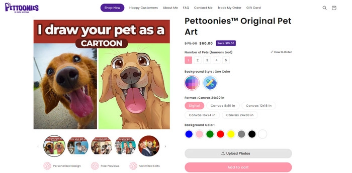 Draw Your Dog as Cartoon on Pettoonies