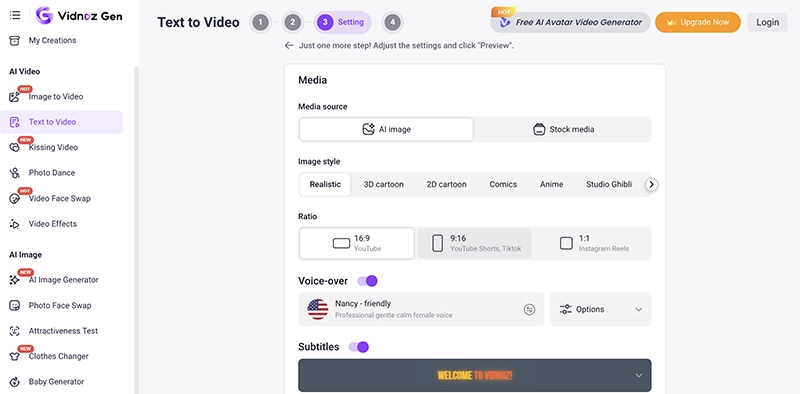 Dreamina AI Vidnoz Adjust Settings