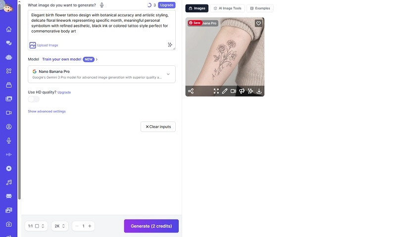 Easy Peasy AI Birth Flower Bouquet Tattoo Generator