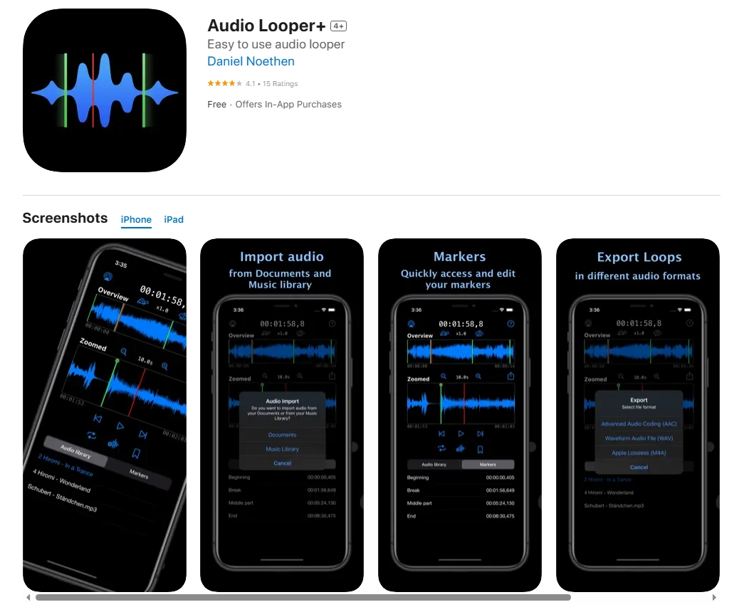 Audio Looper+ (iOS): Easy to Use Audio Looper on iOS Device