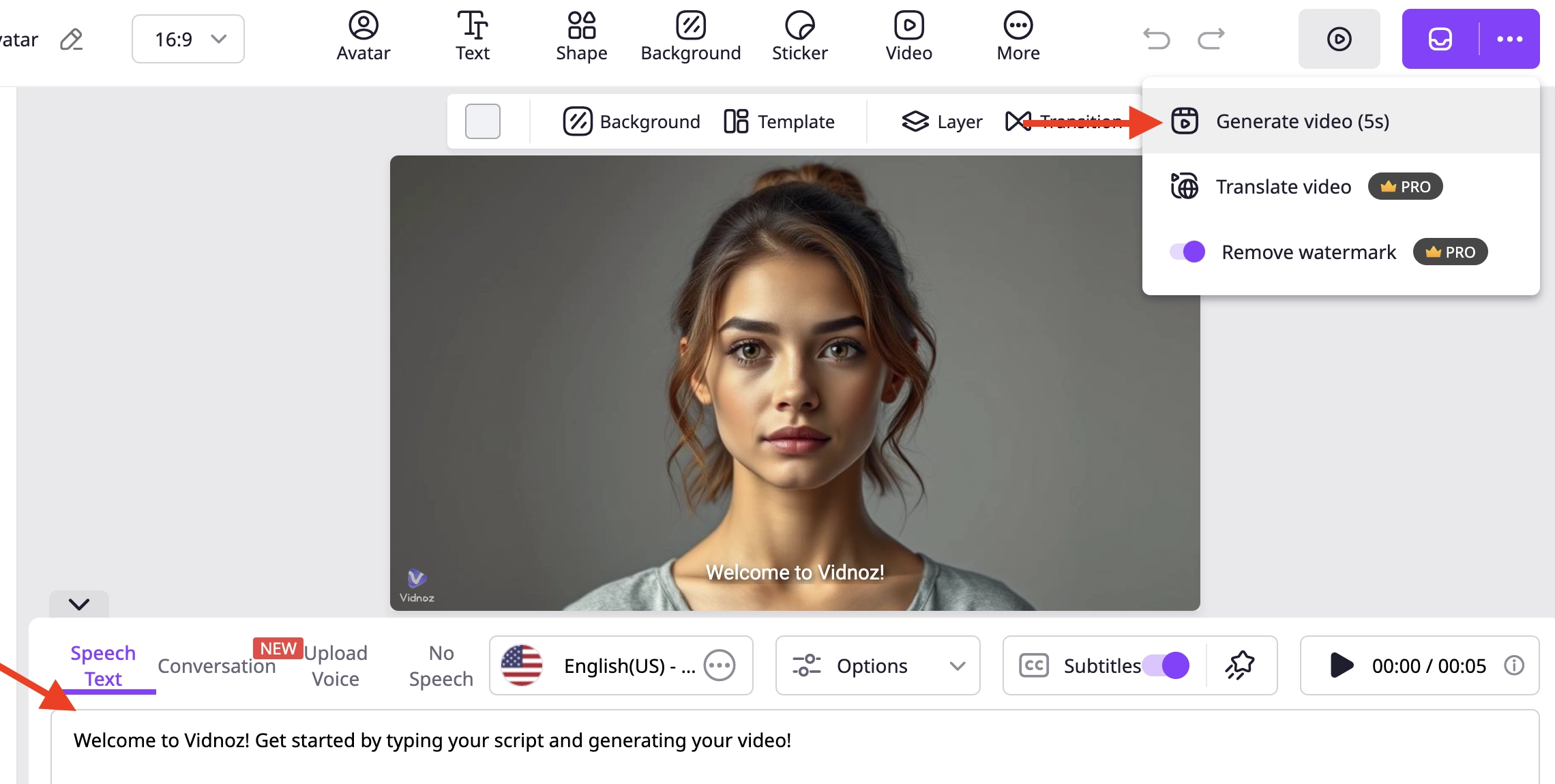 Edit the Video and Click on Generate video