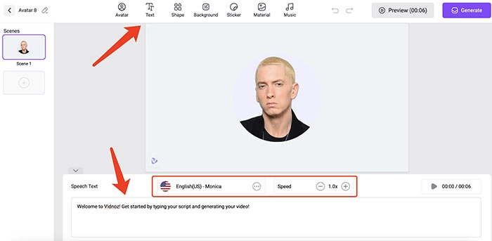 Eminem Text to Speech Vidnoz AI Generate Video
