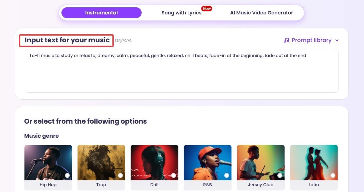 Enter Music Prompt In Intro Music Maker Vidnoz Text Box