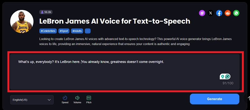 Enter Text for LeBron AI Text to Speech