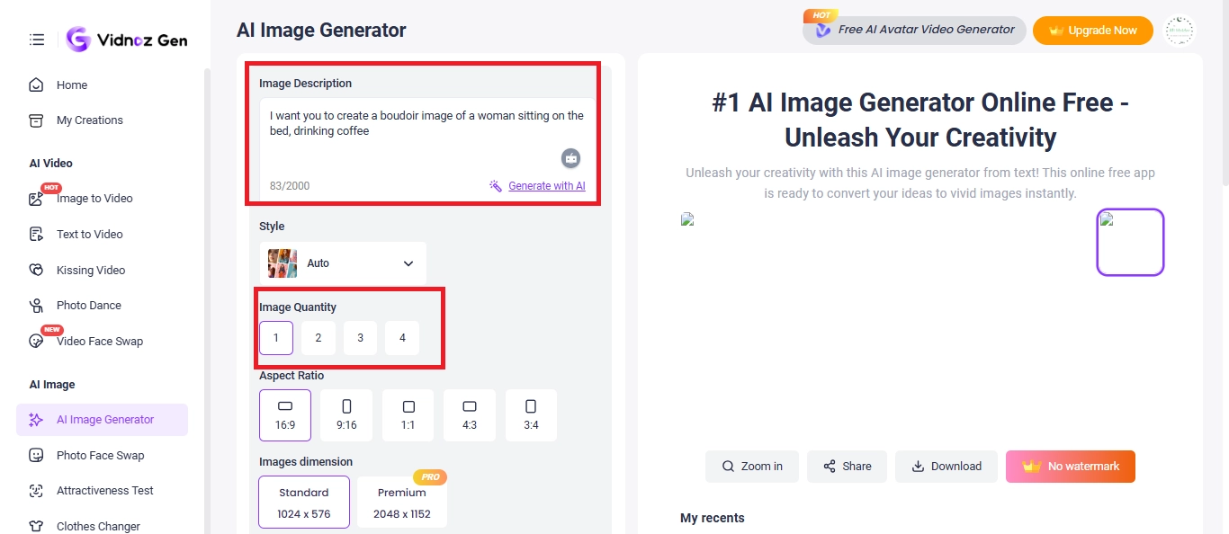 Enter Your Prompt and Select Image Quantity