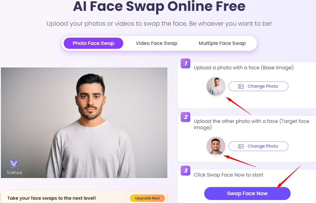 Face Expression Changer - Vidnoz Face Swapper Step 2