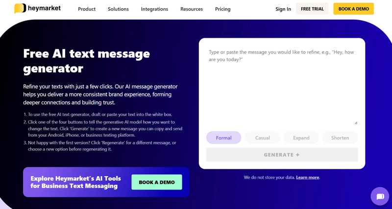 Fake Text Message Generator Heymarket AI