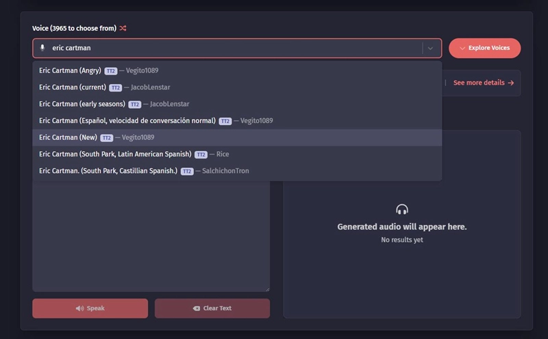 Fakeyou Eric Cartman Voice Generator