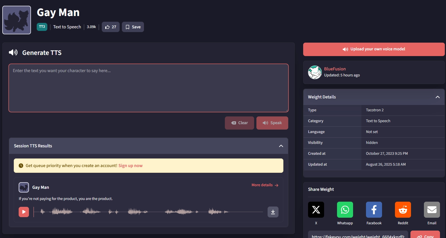 FakeYou Gay AI Voice Generator