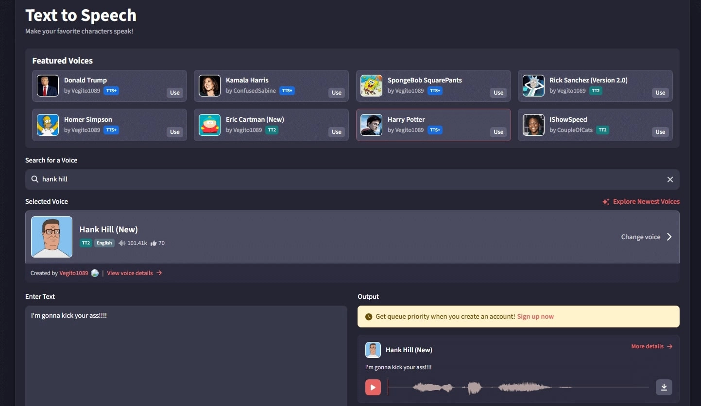 FakeYou Hank Hill Voice AI