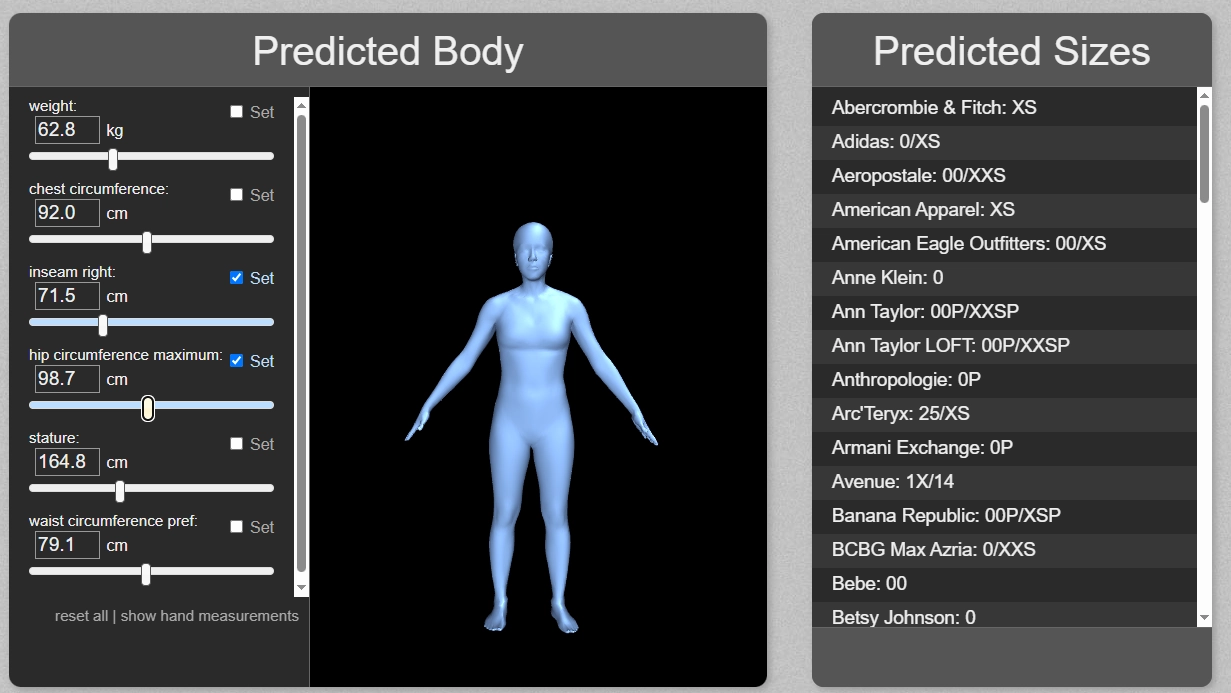 Female Body Visualizer - Body Visualizer Sizing Demo